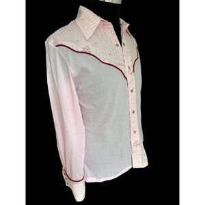Vintage Western Pink Tone on Tone Stripe Shirt  M Square Dance Rockabilly Boho